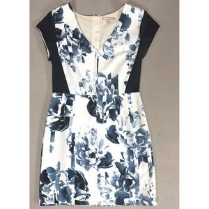 Banana Republic Blue White Floral V-Neck Sheath Dress Navy Contrast Size 4